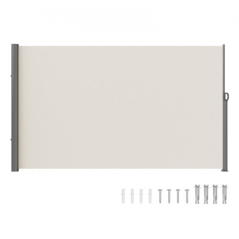 VEVOR Toldo Lateral Retráctil Pantalla de Privacidad al Aire Libre 160x300cm Toldo Lateral contra Viento Impermeable de Poliéster 180g/m² Divisor de Habitación UV 30+ para Patio, Jardín, Balcón, Beige