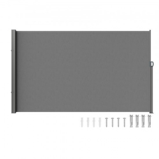 VEVOR Toldo Lateral Retráctil Pantalla de Privacidad al Aire Libre 180x300 cm Toldo Lateral contra Viento Impermeable de Poliéster 180g/m² Divisor de Habitación UV 30+ para Patio, Jardín, Balcón, Gris