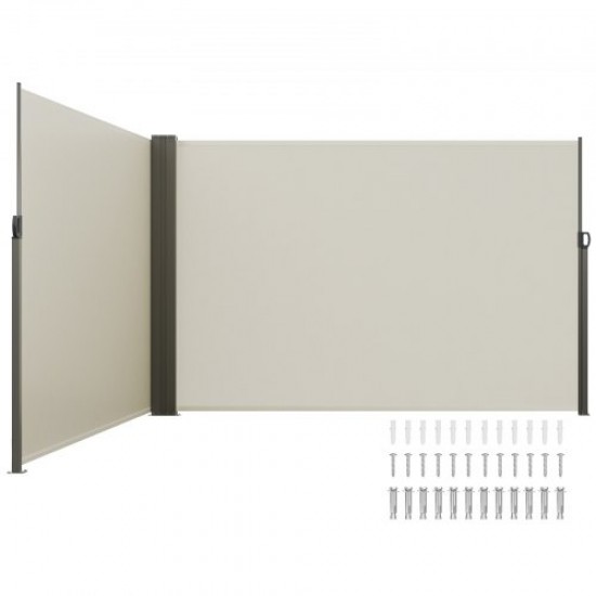 VEVOR Toldo Lateral Retráctil Pantalla de Privacidad al Aire Libre 200x600cm Toldo Lateral contra Viento Impermeable de Poliéster 180g/m² Divisor de Habitación UV 30+ para Patio, Jardín, Balcón, Beige