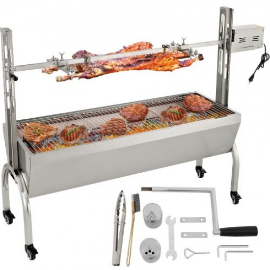 Kaufen Sie Barbecue-Grill für den Außenbereich, 132 lbs, 147 x 45 x 106 cm, Barbecue-Rotisserie, Edelstahl, 40 W, höhenverstellbar von 7,5 bis 16,9 Zoll, drehbarer Rotisserie