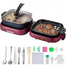 Parrilla Eléctrica 2 en 1 para Ollas Calientes 3,6 L Olla Doble Parrilla Eléctrica para Barbacoa 1300W (Olla Caliente) +800W (Parrilla) Parrilla Eléctrica para Cocinar Filetes, Verduras 180-240℃