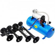 VEVOR Kit de Bocina de Tren 4 Trompetas 12 V Bocina de Aire de Tren 150 dB con Tanque de 6 L 150 PSI Compresor de Aire para Camión Kit Completo Kit de Bocina de Tren para Camión, Coche y Motocicleta
