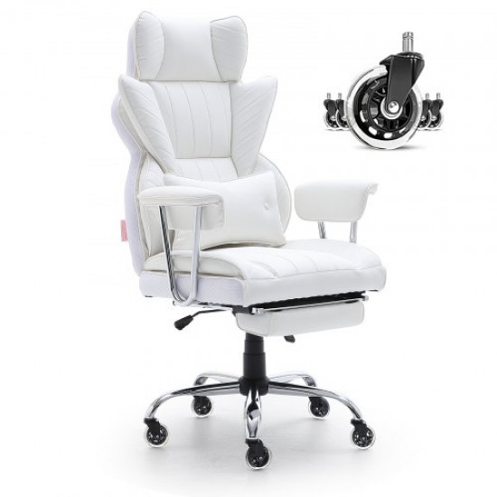 Comprar Silla de Oficina de Cuero Rueda de PU Silla Ejecutiva Ergonómica con Soporte Lumbar Ajustable y Reposapiés Asiento de Oficina Carga Máxima de 159 kg Respaldo Reclinable para Oficina Hogar