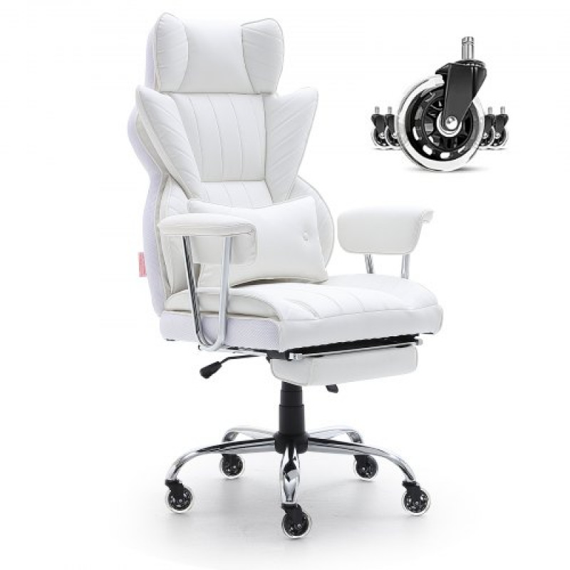 VEVOR Silla de Oficina de Cuero Rueda de PU Silla Ejecutiva Ergonómica con Soporte Lumbar Ajustable y Reposapiés Asiento de Oficina Carga Máxima de 159 kg Respaldo Reclinable para Oficina Hogar