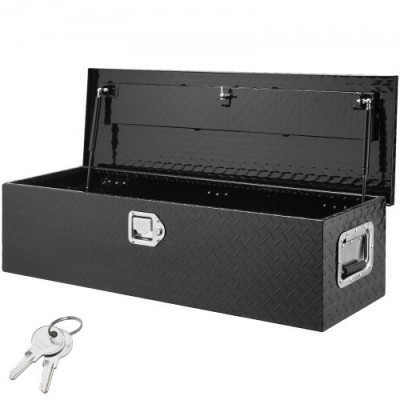 VEVOR Caja de Herramientas para Camión de Aluminio 99x33x25.4cm Caja Volcadora con Cerradura con Llaves y Asas Laterales para Almacenamiento de Contenedores de Autocaravanas Remolque Negro