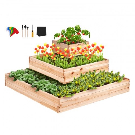 Comprar Cama Elevada de Jardín 113x113x51 cm Jardinería Elevada de Madera de Abeto para Cultivo de Flores Plantas Hierbas Huerto Urbano para Jardín Terraza Patio Balcón Color de Madera con Accesorios