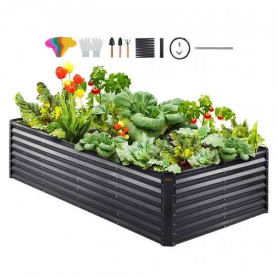 Buy Raised Garden Bed 240 x 120 x 60 cm Galvanized Metal Elevated Garden Bed for Growing Flowers Plants Herbs Urban Vegetable Garden for Garden Terrace Patio Balcony Dark Grey with Accessories