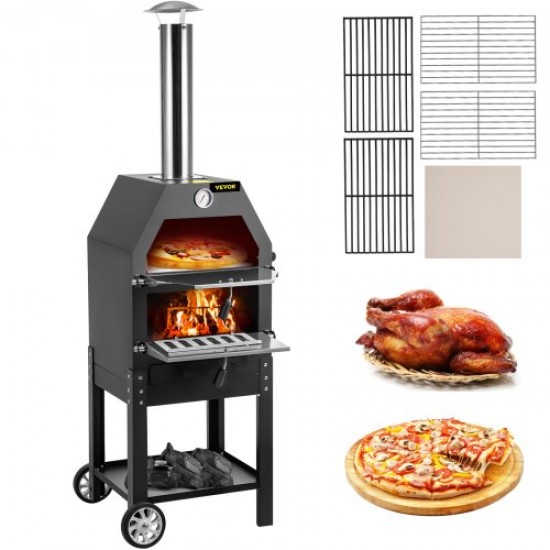 Koop Pizzaoven 2 lagen 12 inch houtgestookte pizzaoven voor buiten, maximale temperatuur 500 graden Celsius, draagbare houtgestookte pizzaoven voor buiten, houtskoolbrandstof voor campingtuin