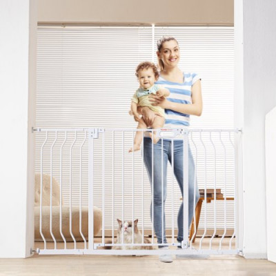 VEVOR Barrera de Seguridad Extensible Ancho de 75-135 cm Altura de 76 cm Cierre Automático Puerta de Escalera sin Taladrar Ancho de Apertura de 533 mm a 180° Valla para Niños y Perros para Interior