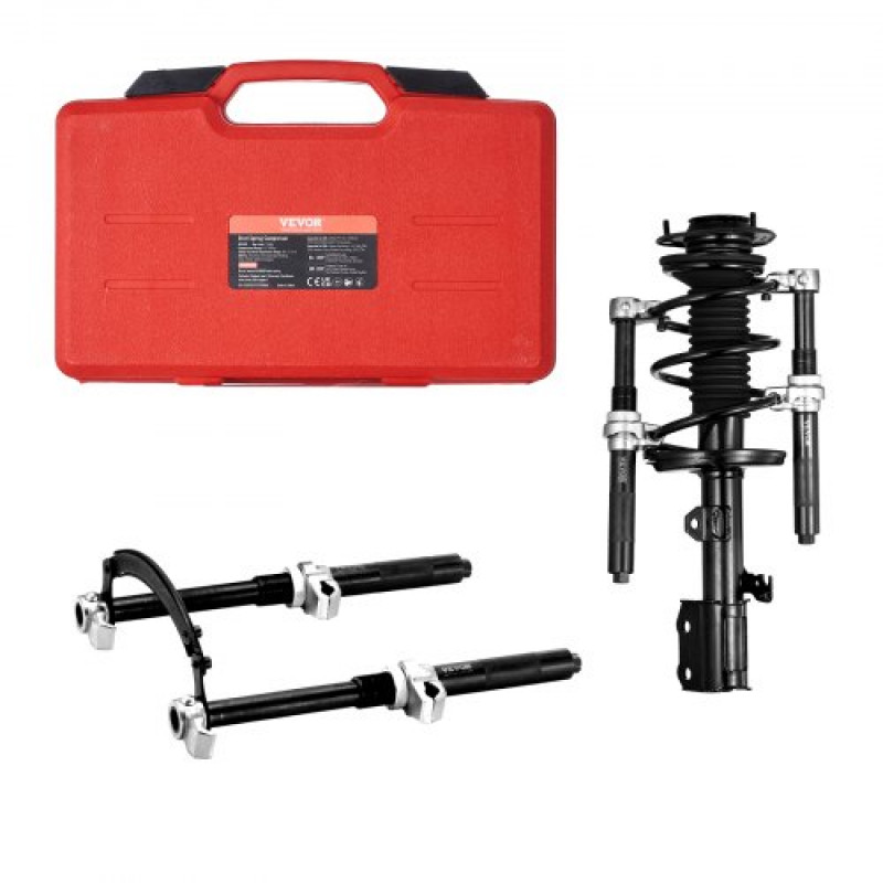 VEVOR Kit de Compresor del Resorte de Amortiguador 1,2 T Carrera 280 mm Tensor de Resorte de Acero 1 Par con Caja de Herramientas y Soporte de Seguridad para Desmontar Resortes de Suspensión de Coches