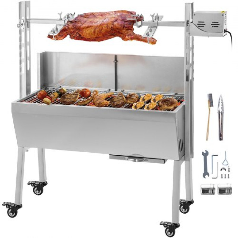 VEVOR Máquina de Asado de Asador de Carbón, 88 cm x 44 cm 25 W 4 RPM Máquina de Asado de Cordero de Carbón de Acero Inoxidable, Asador Barbacoa Parrilla al Carbón de 60 kg para Pícnic al Aire Libre