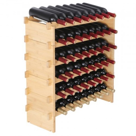 Comprar Botellero para Vinos de Bambú de 6 Niveles 48 Botellas Estantería Modular Apilable 76,5 x 25 x 77,5 cm Estantería de Exhibición Independiente para Vinos para Cocina, Bar y Bodega, Color Natural