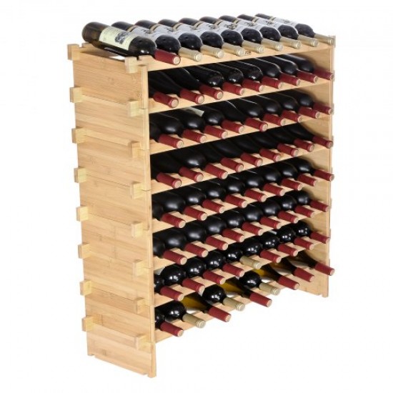 Comprar Botellero para Vinos de Bambú de 8 Niveles 72 Botellas Estantería Modular Apilable 85 x 25 x 102,5 cm Estantería de Exhibición Independiente para Vinos para Cocina, Bar y Bodega, Color Natural