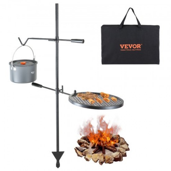 Comprar Parrilla Giratoria para Fogatas Altura Ajustable 122,5 cm Parrilla Portátil de Acero Malla Diamantada de 36x36 cm Capacidad de Carga de 6kg para Fogatas de Campamento para Barbacoa al Aire Libre