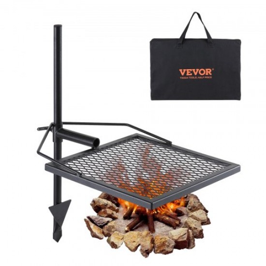 Buy Rotating Campfire Grill Adjustable Height 71cm Portable Steel Grill 40.5x40.5cm Diamond Mesh 6kg Load Capacity for Outdoor BBQ Campfire