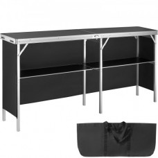 VEVOR Mostrador para stand de feria, mesa de bar plegable portátil extralarga de 195x38,5x88 cm con bolsa de transporte, estante de almacenamiento y falda negra para fiestas, pícnic, exposiciones