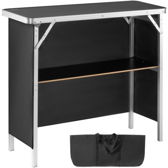 Comprar Mostrador para stand de feria, mesa de bar plegable portátil de 97,5 x 38,5 x 87 cm de largo con bolsa de transporte, estante de almacenamiento y falda negra para fiestas, pícnic, exposiciones