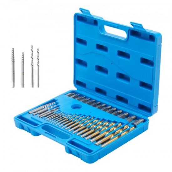 VEVOR Extractor de Tornillos Prisioneros 19 PCS 3,2-12,7 mm con 16 Brocas HSS Giro a la Izquierda Extracción de Tornillos Rotos de 2,8-12,7 mm Juego de 35 Piezas con Estuche para Quitar Pernos Dañados