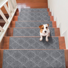 VEVOR Alfombras de Escalera Antideslizantes 71,6x23,2 cm 15 Piezas Alfombras de Escalera Lavables a Máquina Grosor de 11mm Alfombras de Seguridad Insonorizadas para Niños Mayores Perros Interior, Gris