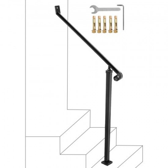 Kaufen Sie Treppenhandlauf, 80 cm, Treppengeländer, 80 cm, Handlauf für Treppen, Wandhandlauf, Wandhalterung, Schmiedeeisen, schwarze Farbe, zwei Stufen