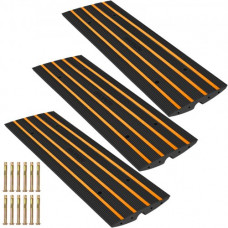 Rampas de Caucho para Bordillos 123 x 41 x 6,5cm Puente de Bordillo 3 Piezas Rampas para Bordillos de Entrada de 1 Canal Rampa del Puente de Bordillo