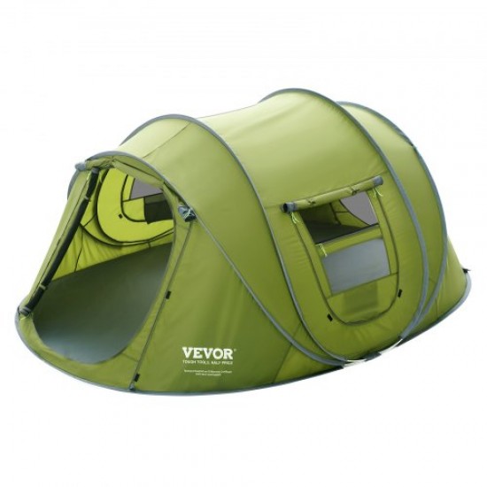 VEVOR Tienda de Campaña para Senderismo 280x202x131 cm para 4 Personas Impermeable Instalación Fácil con Puerta y Ventana para Camping al Aire Libre, Senderismo, Caza, Viajes de Montañismo, Verde