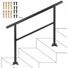 Pasamanos Escalera 121,9 x 90,2 cm, Barandilla Escalera de Aluminio / Hierro, Pasamanos para Aire Libre con Espesor de 2 mm, Pasamanos para Adaptar a 1, 2 o 3 Pasos, Rango Ajustable, Color Negro
