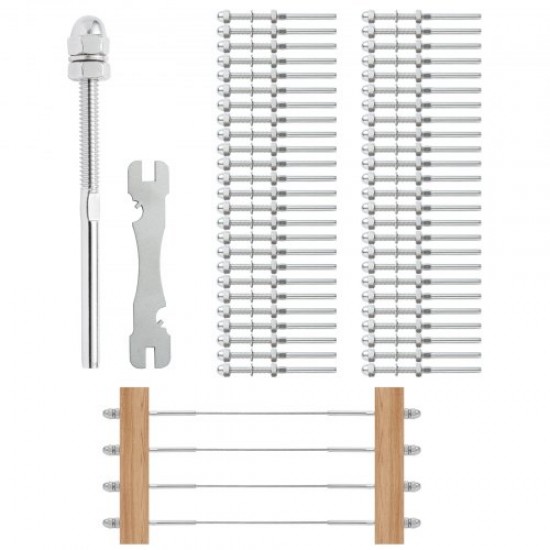 Comprar Juego de terminales de fijación de extremo de tensión de barandilla de cable de 1/8" 61 Piezas acero inoxidable T316, tensor de barandilla de cable de 1/8" para poste de madera/metal, plateado