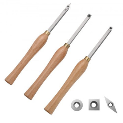 VEVOR Herramientas de Torneado de Madera 3 PCS Herramientas de Torno de Madera con Cortador de Carburo de Diamante Cuadrado Redondo con Asas Cómodas Caja 200mm 395x150x80mm Herramientas de Carpintería