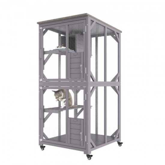 Comprar Jaula para Gatos Jaula de 3 Niveles con Ruedas Bloqueables Recinto para Gatos Giratorio de 360° 760x865x1630 mm con Caja de Descanso para 1-2 Gatos Animales Pequeños Conejos, Interior y Exterior