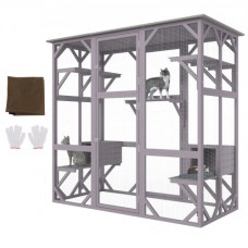 VEVOR Jaula para Gatos de 7 Niveles Recinto para Gatos Exterior Interior 181x88x169 cm con 5 Plataformas, 2 Cajas de Descanso, Puerta de Entrada, Casa para Animales Pequeños, Conejos, Pájaros
​