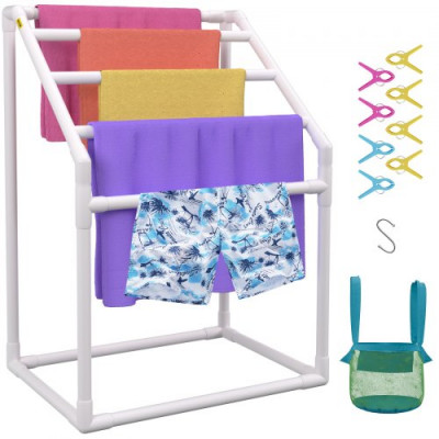 VEVOR Toallero Independiente de 5 Barras Toallero de Baño Blanco Toallero de PVC Carga de 25 kg Organizador de Servilletas Fácil de Montar Colgador de Toallas para Piscina Baño Spa Exterior Interior