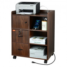 Soporte de Impresora de 3 Cajones Estante de Impresora Móvil 60x40x80 cm Soporte de Madera para Impresora con 2 Tomas de Corriente y 2 Puertos USB para Almacenamiento de Archivos en Oficina Casa