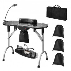 VEVOR Mesa de Manicura Portátil, Mesa de Manicura Plegable Colector de Polvo Eléctrico Tecnología de Uñas Móvil 4 Ruedas 3 Bolsas de Polvo Lámpara LED Plegable, MDF para Spa, Salón de Belleza, Hogar