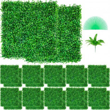 Hierba Artificial Verde de 24 Piezas 25,4 x 25,4 cm, Panel de Boj de Hiedra Artificial de Alta Densidad contra UV y 100% PE, Plantas Artificiales Decorativas para Pared, Jardines, Patio Trasero