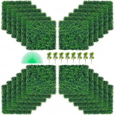 Hierba Artificial Verde de 24 Piezas 50,8 x 50,8 cm, Panel de Boj de Hiedra Artificial de Alta Densidad contra UV y 100% PE, Plantas Artificiales Decorativas para Pared, Jardines, Patio Trasero