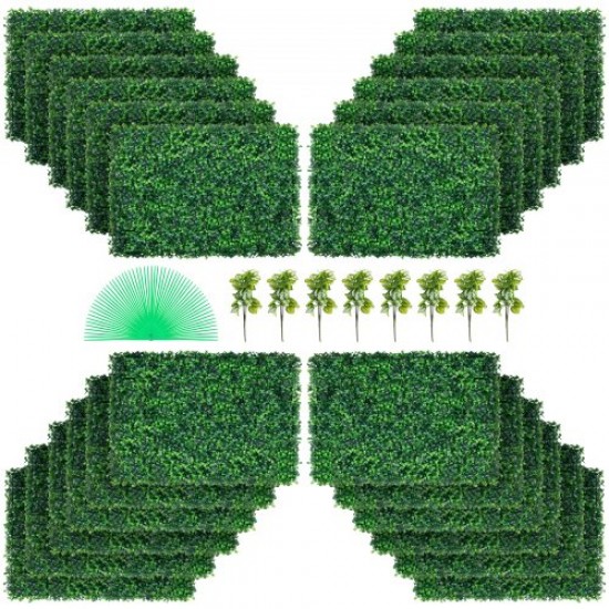 Buy 24 Pcs 24x16 Inch Artificial Green Grass, High Density UV Resistant 100% PE Artificial Ivy Boxwood Panels, Decorative Artificial Plants for Wall, Gardens, Backyard