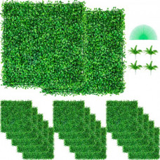 Hierba Artificial Verde de 48 Piezas 25,4 X 25,4 cm, Panel de Boj de Hiedra Artificial de Alta Densidad contra UV y 100% PE, Plantas Artificiales Decorativas para Pared, Jardines, Patio Trasero