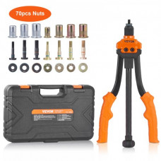 VEVOR Remachadora Manual de Tuerca de Remache Alicates de Inserción Roscada de 35cm con 7 Mandriles 70 Tuercas de 7 Tamaños Herramienta de Remachado con Estuche Portátil para Construcción de Bricolaje