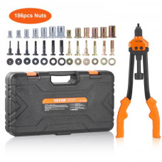 VEVOR Remachadora Manual de Tuercas Alicates de Inserción Roscada de 41cm con 13 Mandriles 186 Tuercas Herramienta de Remachado Botón Desviador Estuche de Transporte Portátil para Bricolaje Automotriz
