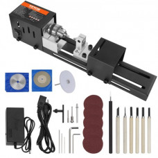 VEVOR Mini Torno de Madera 70x160 mm Torno Eléctrico de Madera 24 V 96 W Fresadora Accesorios 7 Velocidades 4220/5300/5650/6350/6660/7050/8450 rpm Herramienta Rotativa para Madera DIY 350x60x80 mm