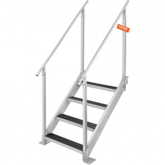 Koop Dockladder Verstelbare hoogte 75-96 cm Pontonbootladder 4 treden Aluminiumlegering Belasting 226 kg met leuning Antislip rubberen mat voor instapboot Zwembad