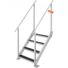 VEVOR Escalera de Muelle Altura Ajustable 75-96 cm Pontón Escalera para Barco 4 Escalones Aleación de Aluminio Carga 226 kg con Pasamanos Alfombrilla de Goma Antideslizante para Embarque Barco Piscina