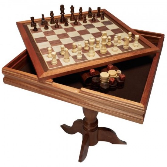 Comprar Juego de ajedrez de damas y backgammon 3 en 1, tablero de ajedrez de madera de alta calidad de 44 x 67,5 cm, mesa de juego combinada de lujo, materiales de regalo ideales para juegos de mesa