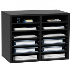 Organizador de Literatura de madera Aglomerado Estante de Almacenamiento de Documentos de 12 Compartimentos 52x30,5x41 cm Clasificador de Literatura con Estantes Ajustables para Oficina, Negro
