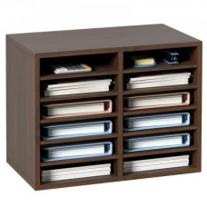 Organizador de Literatura de madera Aglomerado Estante de Almacenamiento de Documentos de 12 Compartimentos 52x30,5x41 cm Clasificador de Literatura con Estantes Ajustables para Oficina, Marrón