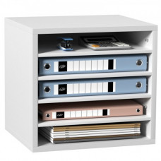 Organizador de Literatura de madera Aglomerado Estante de Almacenamiento de Documentos de 5 Compartimentos 35,5x30,5x33 cm Clasificador de Literatura con Estantes Ajustables para Oficina, Blanco