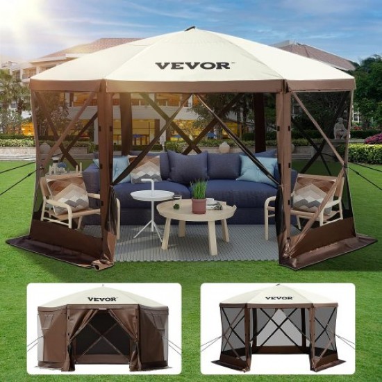 VEVOR Tienda Refugio Emergente para Acampar Parasol de 6 Lados con Ventanas de Malla, Bolsa de Transporte Portátil, Estacas para el Suelo, Tiendas de Campaña Grandes para Acampar al Aire Libre, Césped