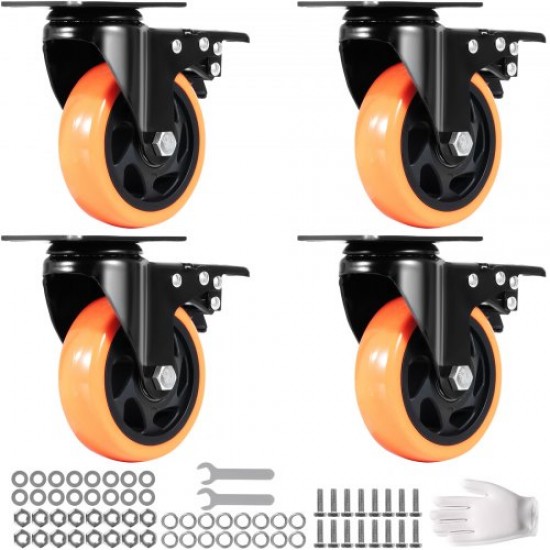 Kaufen Sie Set mit 4 Industriemöbel-Lenkrollen, 101,6 mm geräuschlose PVC-Rollen mit A/B-Feststellbremse, 159 kg Tragfähigkeit pro Rad für Werkbankwagen