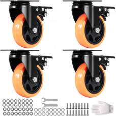 VEVOR Juego de 4 ruedas giratorias para muebles industriales, ruedas silenciosas de PVC de 101,6 mm con freno de bloqueo A/B, capacidad de carga de 159 kg por rueda para carros de banco de trabajo